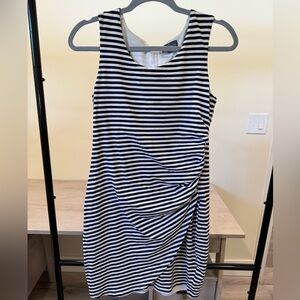 Navy blue and white striped dress